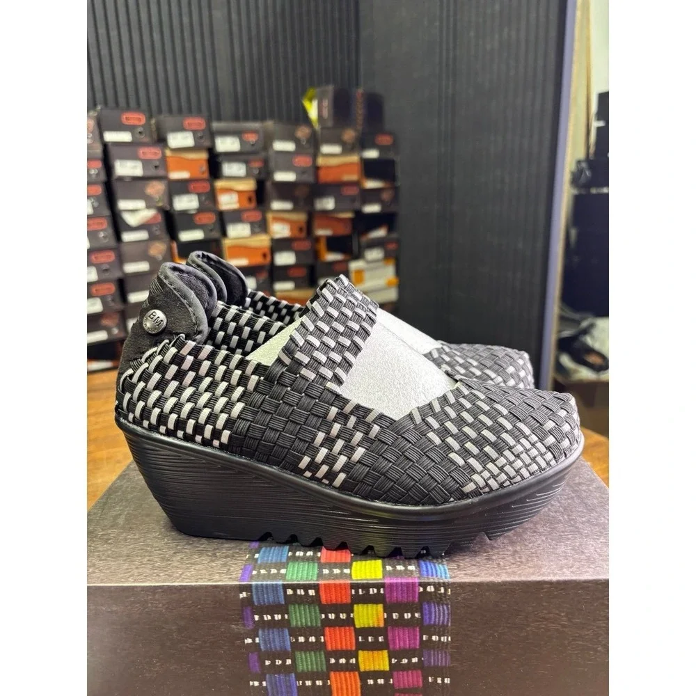 Bernie Mev Lulia Black Reflective Woven Wedge Shoes Size 37 US 6.5-7